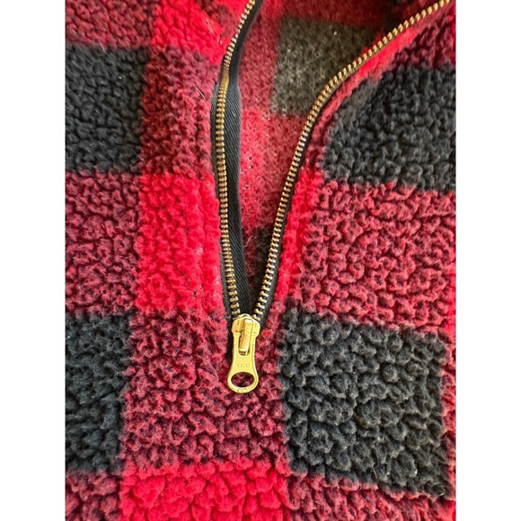 Old Navy Fleece‎ Pullover Buffalo Plaid Quarter Zip Cozy Red Black S - Picture 6 of 6